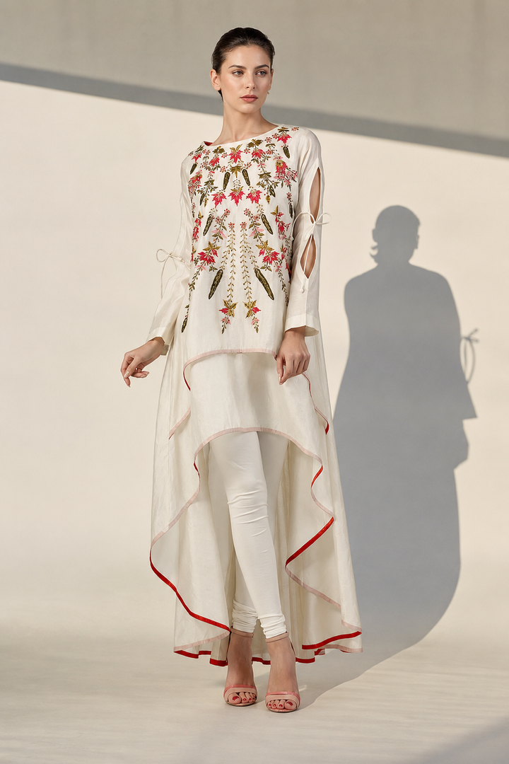 Ivory Cut-Out Sleeves Embroidered Kurta Set