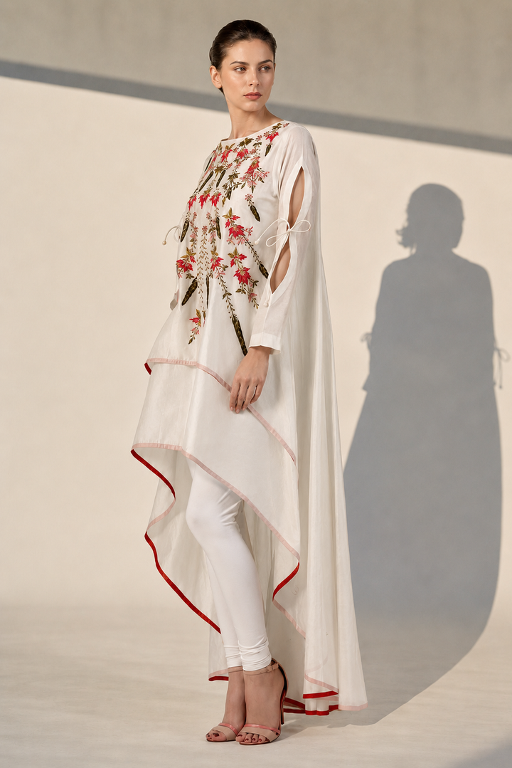 Ivory Cut-Out Sleeves Embroidered Kurta Set