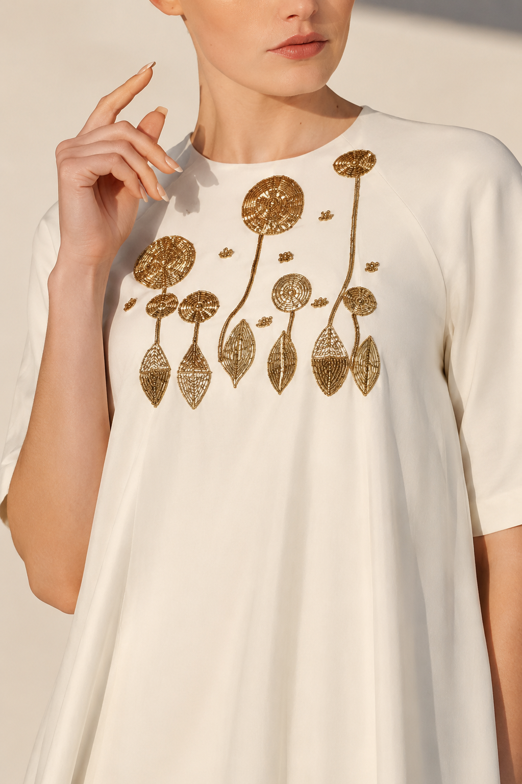 Ivory Cotton Silk Kurta With Embroidered