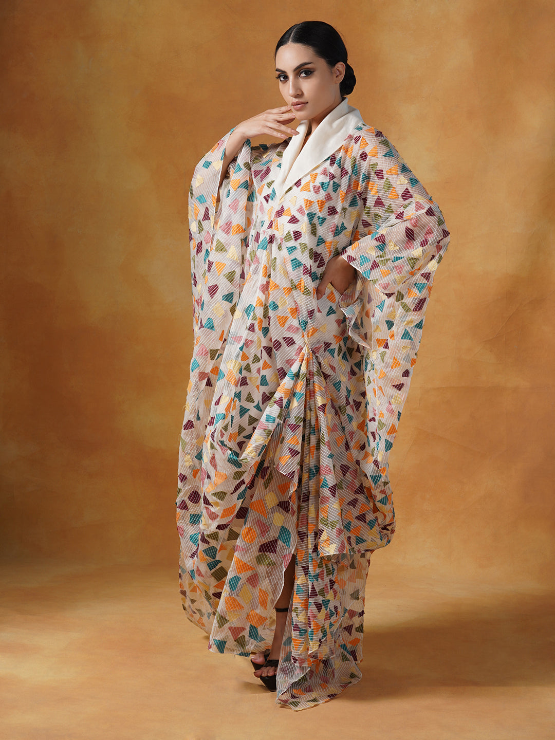 Floor-length kaftaan dress in organza silk