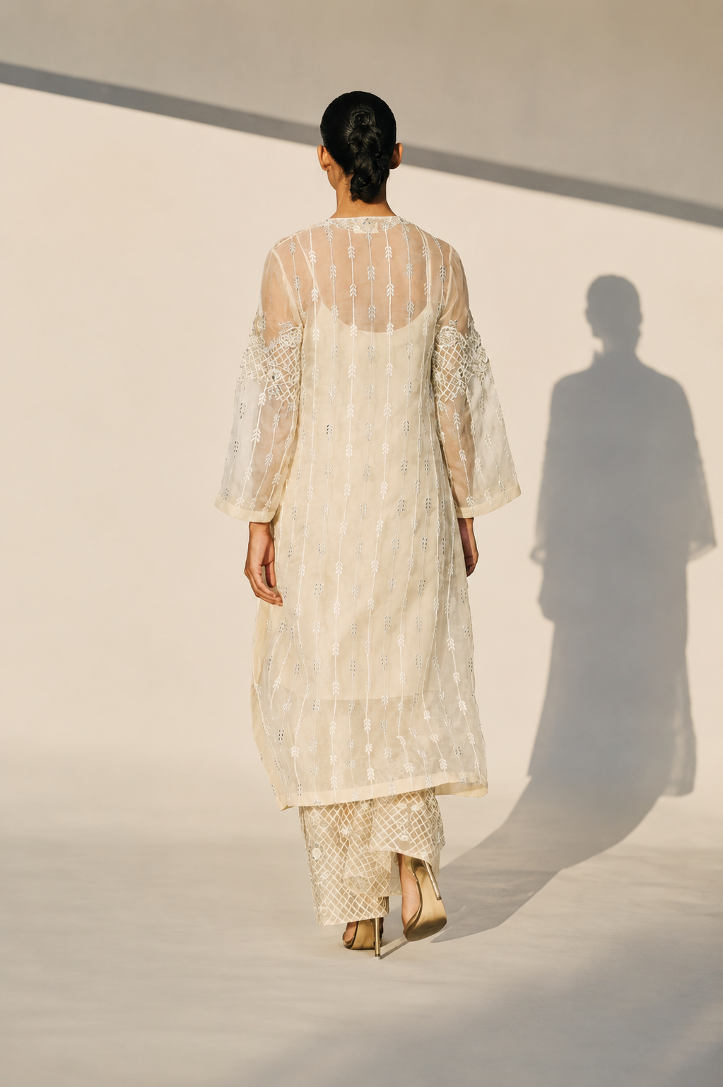 Peach Organza Kurta Set