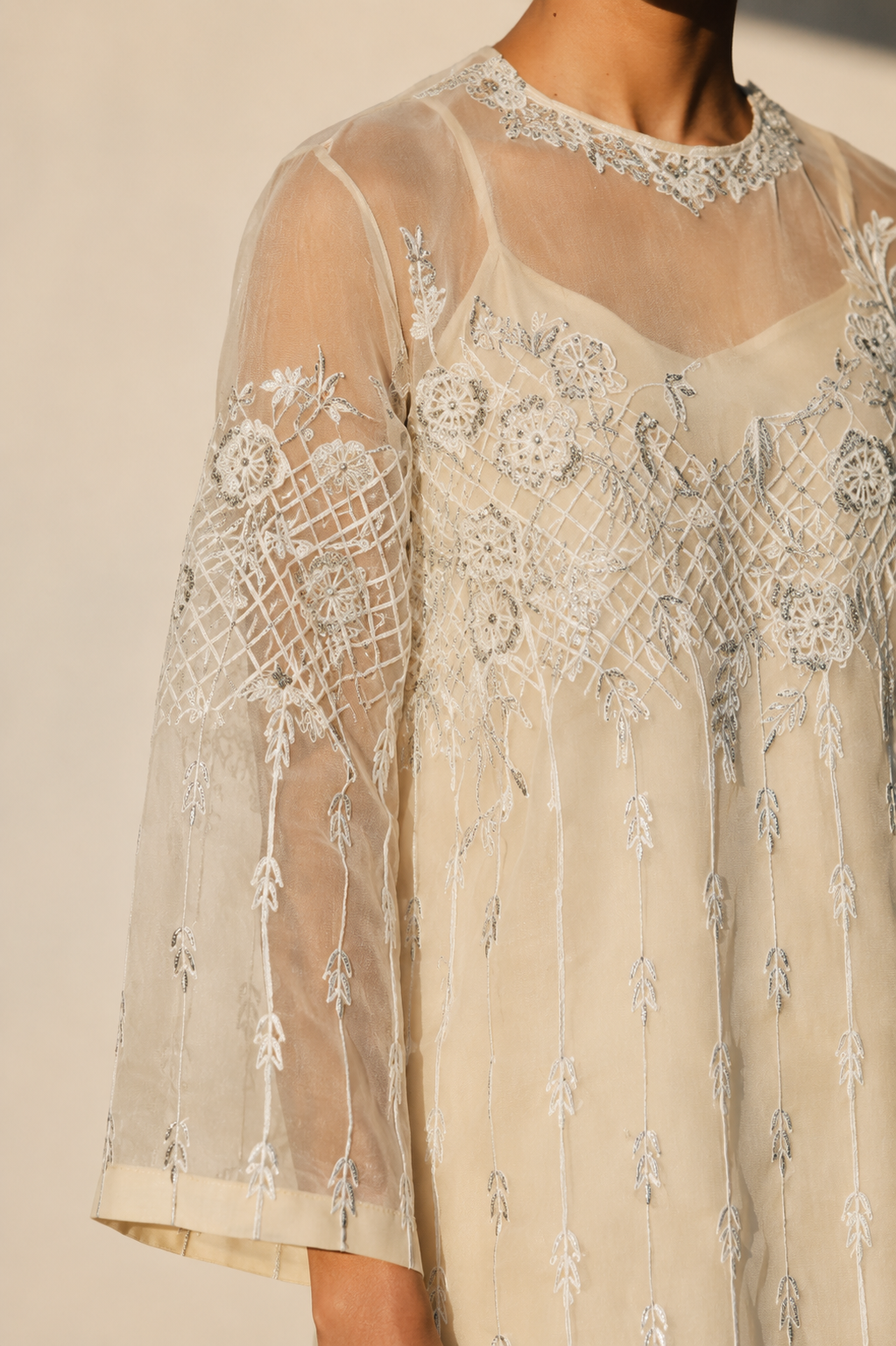 Peach Organza Kurta Set