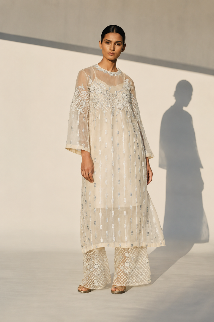 Peach Organza Kurta Set