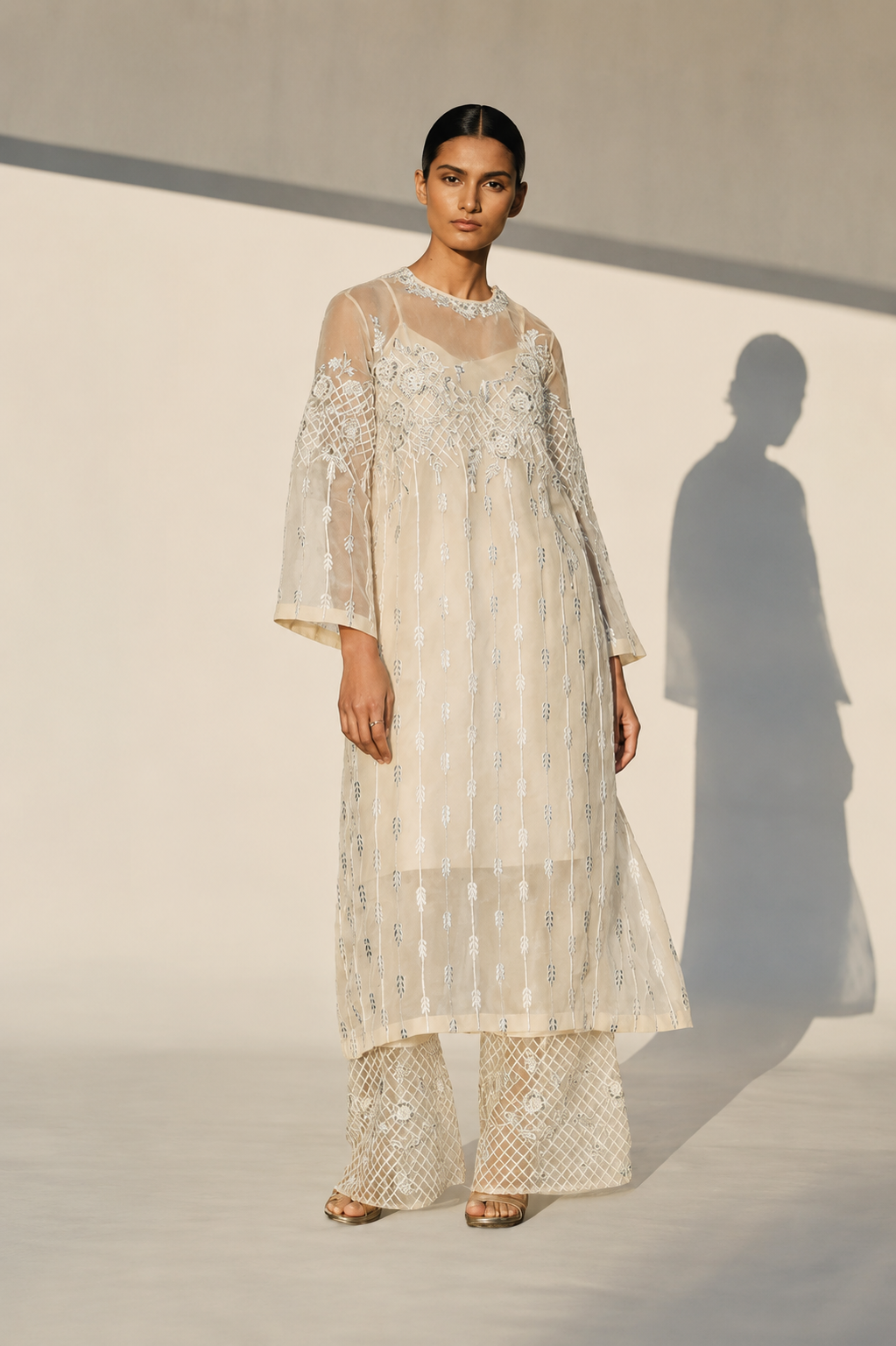 Peach Organza Kurta Set