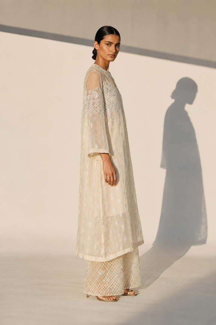 Peach Organza Kurta Set