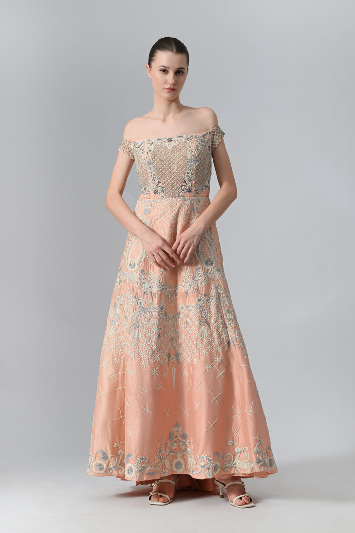 Off-Shoulder Trail Gown