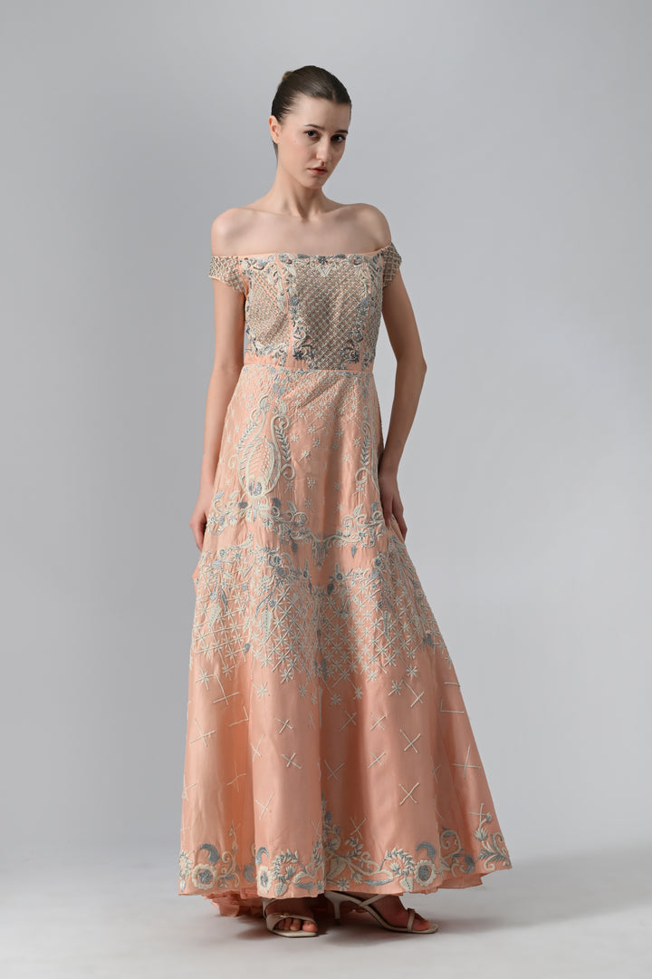 Off-Shoulder Trail Gown