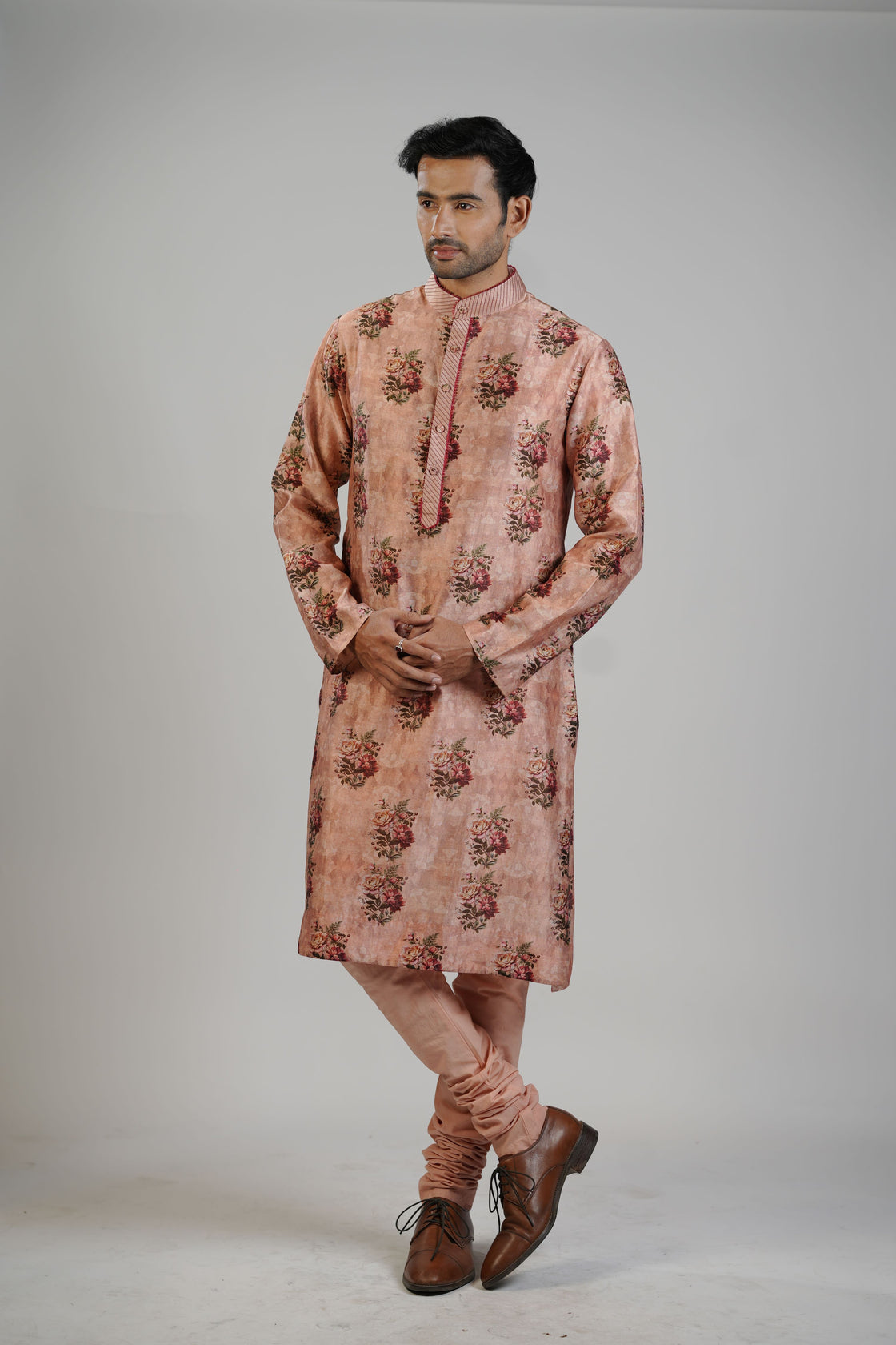 Soft Peach Floral Print Kurta Set