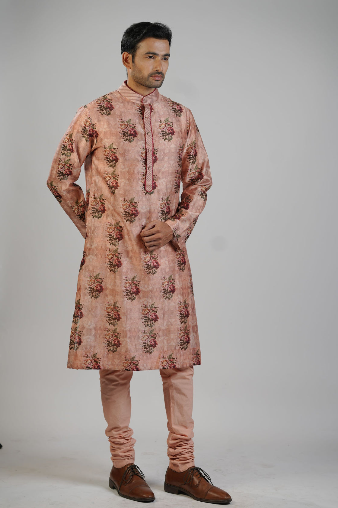 Soft Peach Floral Print Kurta Set