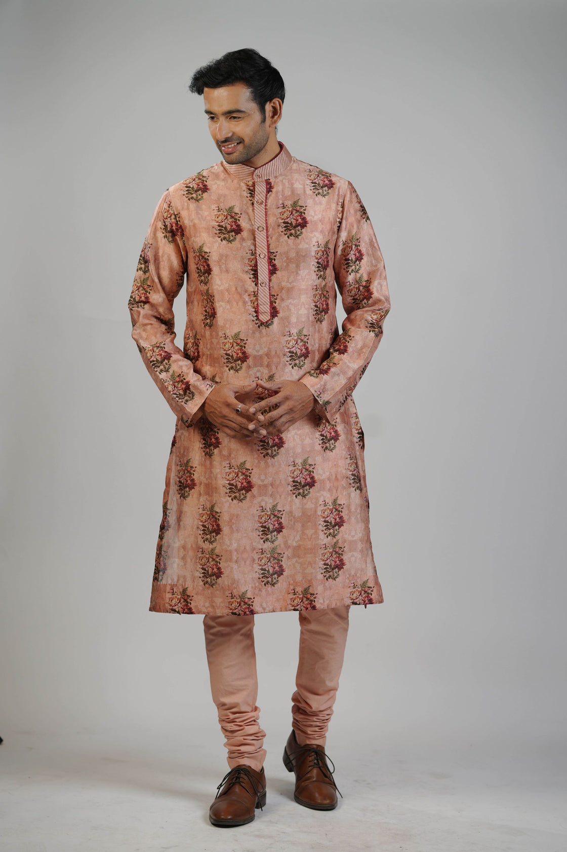 Soft Peach Floral Print Kurta Set