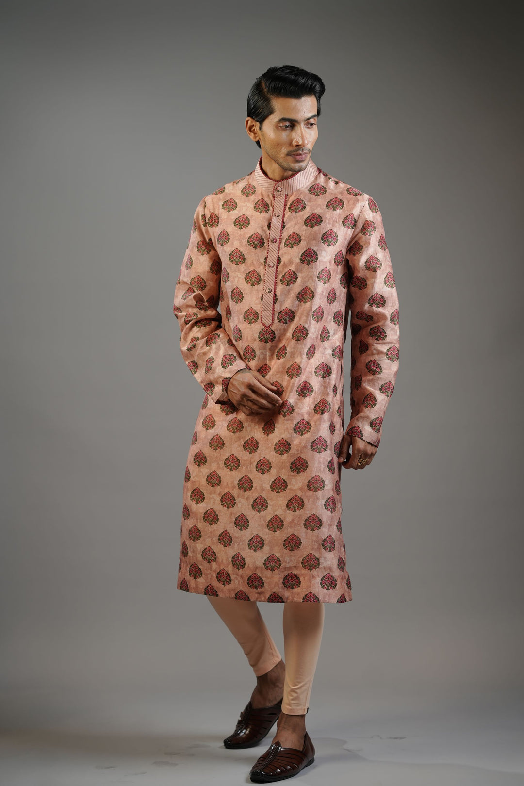 Dusty Peach Floral Print Kurta Set