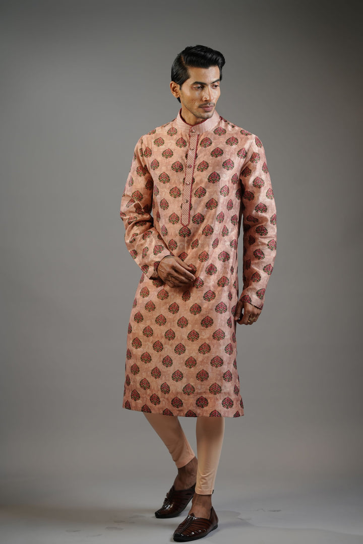 Dusty Peach Floral Print Kurta Set