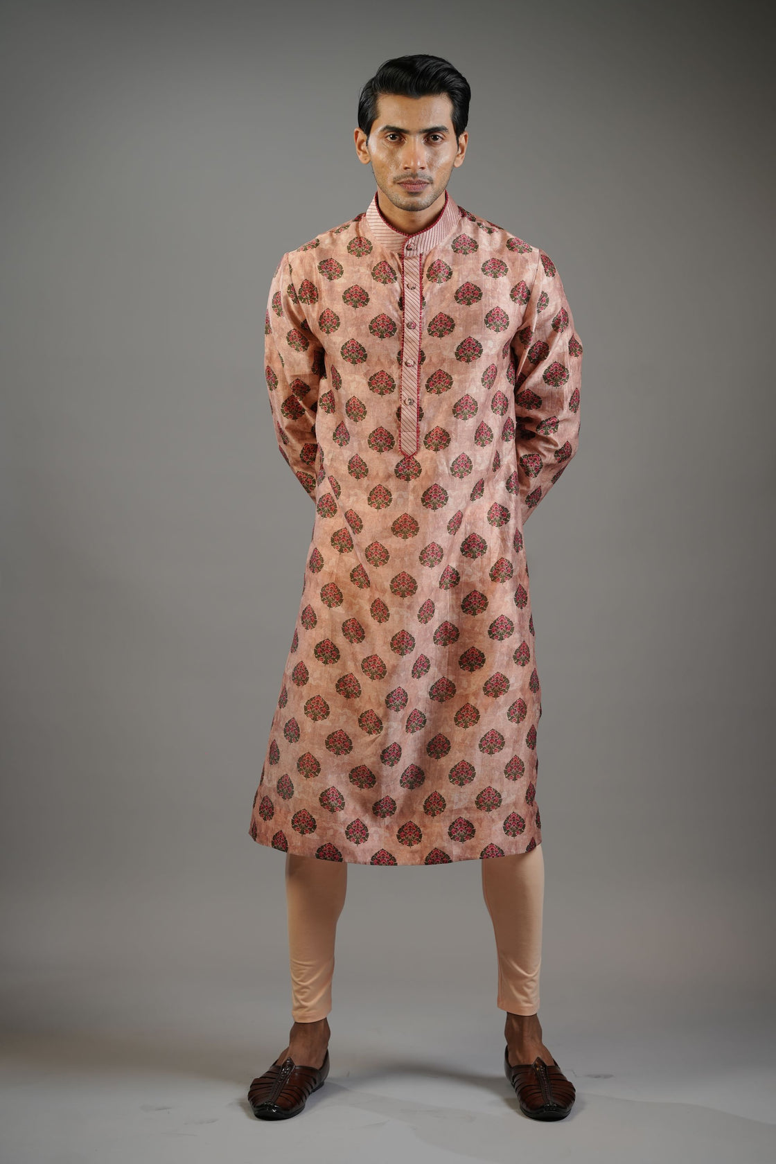 Dusty Peach Floral Print Kurta Set
