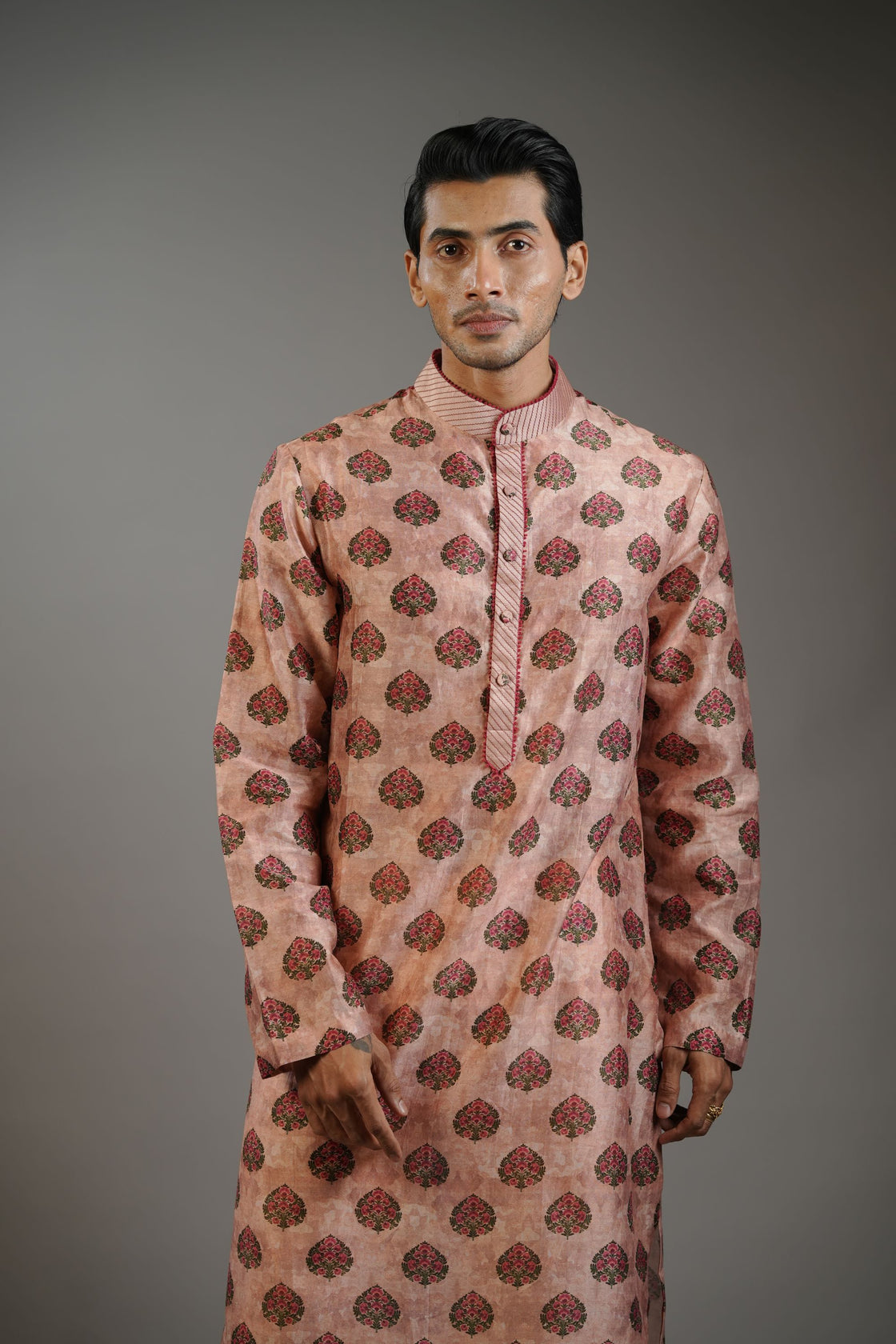 Dusty Peach Floral Print Kurta Set