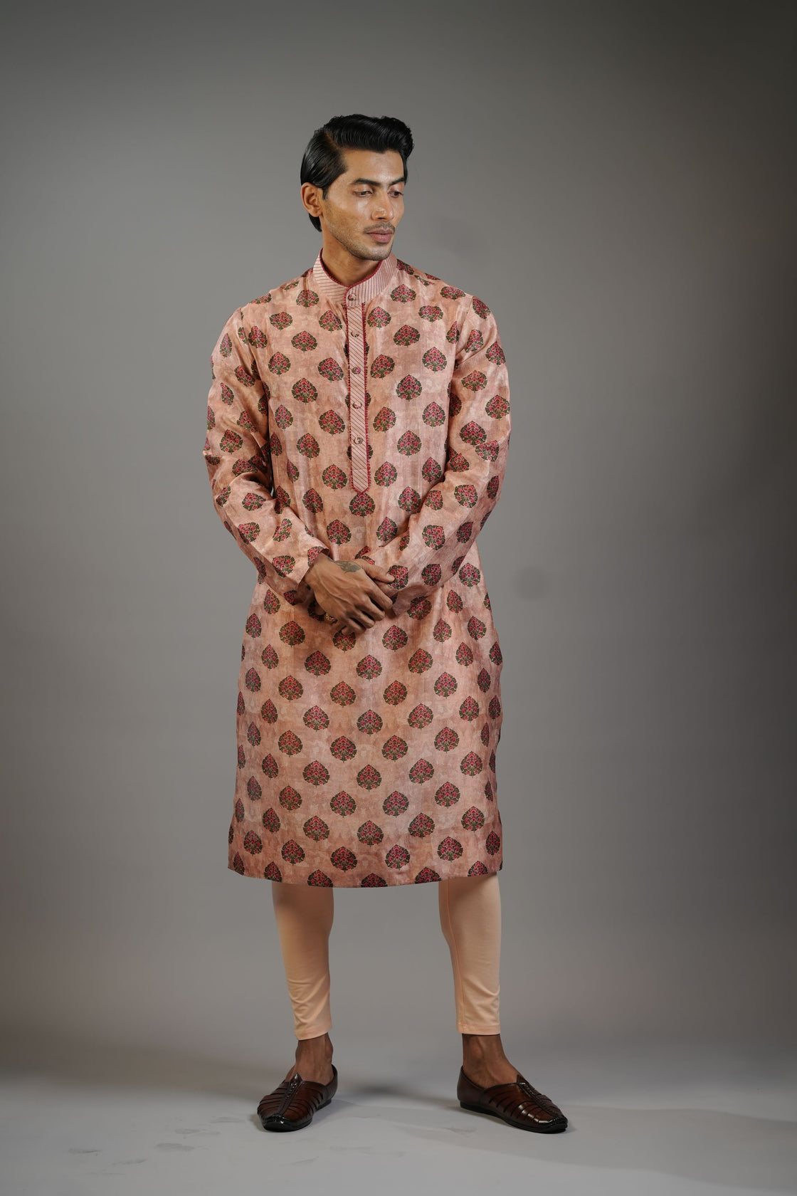 Dusty Peach Floral Print Kurta Set