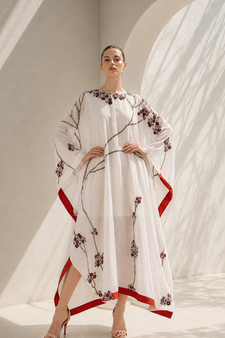 Ivory Kaftan With Red Border Elegance