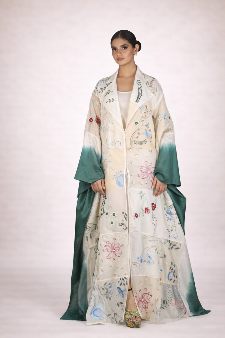 Embroidered Kaftan Dress In Organza