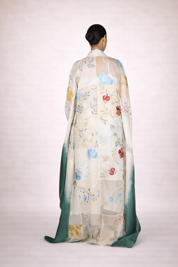 Embroidered Kaftan Dress In Organza