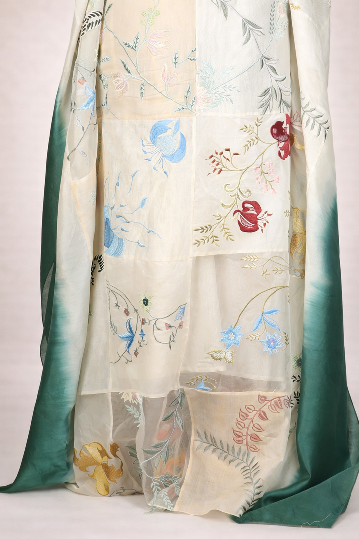 Embroidered Kaftan Dress In Organza