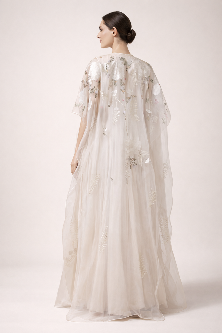 Ivory Kaftan Ensemble Crafted In Organza Silk