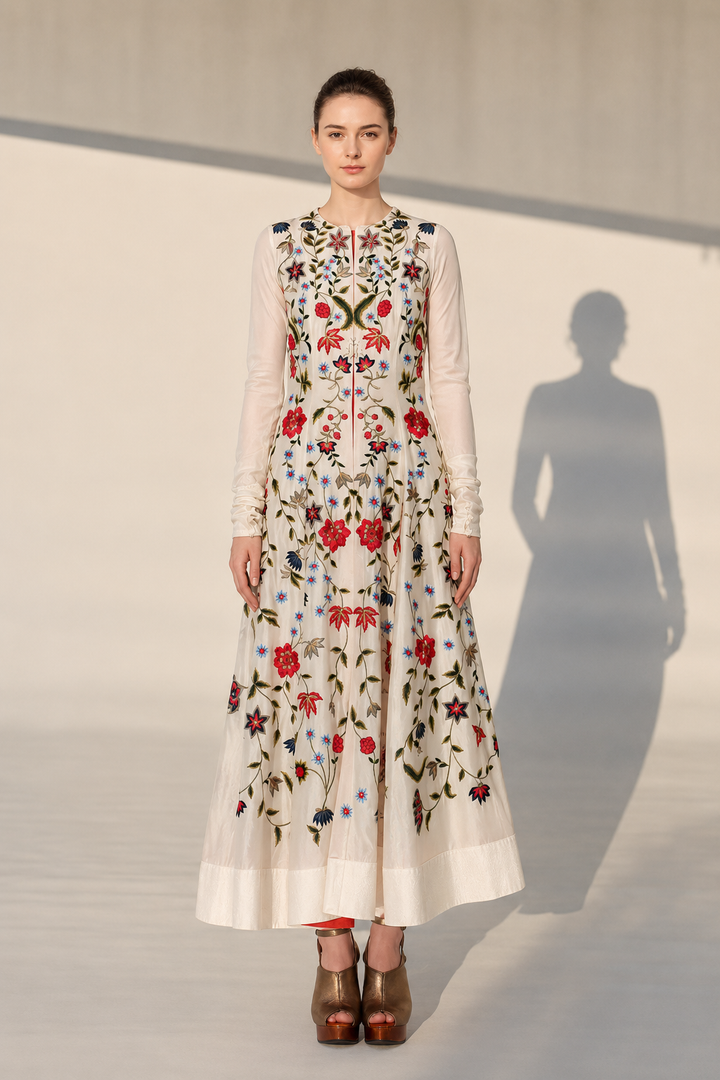 Front-Opening Top-Stitch Embroidered Kurta