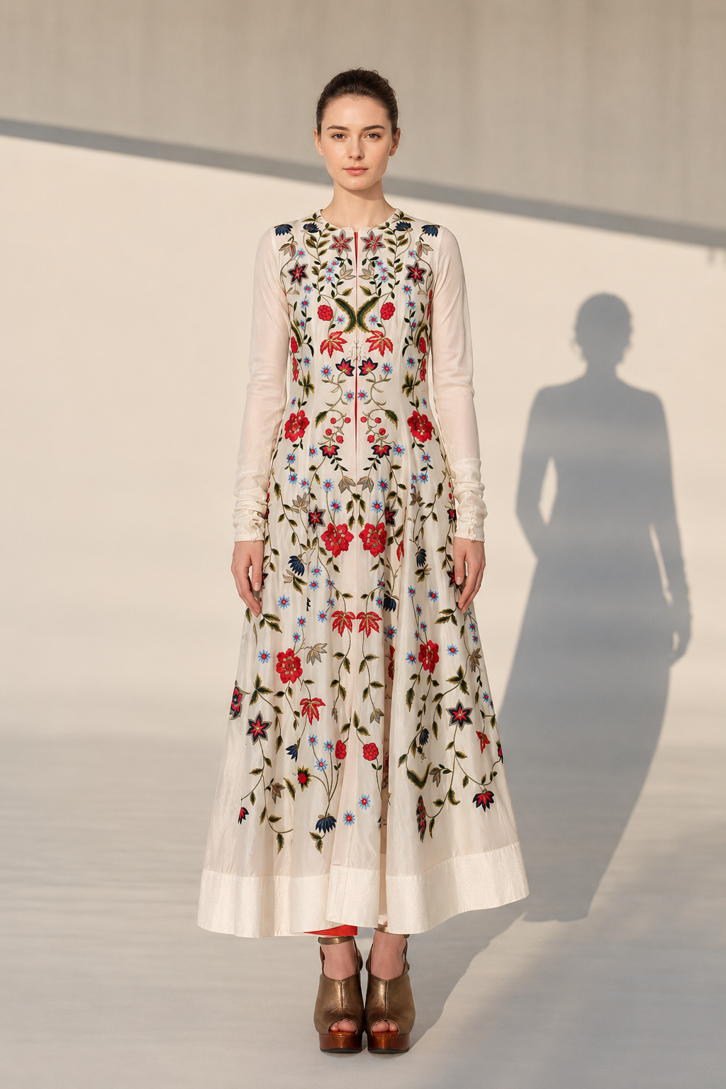 Front-opening Top-Stitch Embroidered Kurta