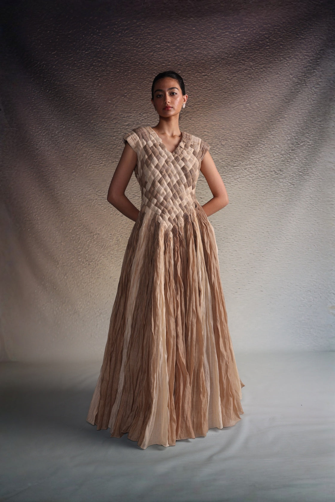 Beige Woven Texture Gown