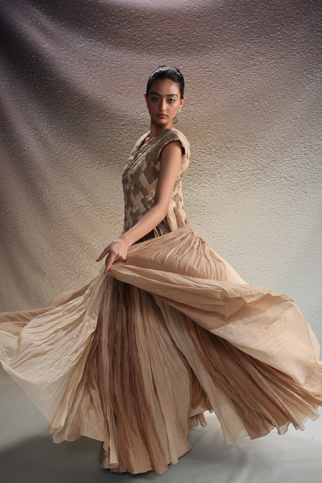 Beige Woven Texture Gown