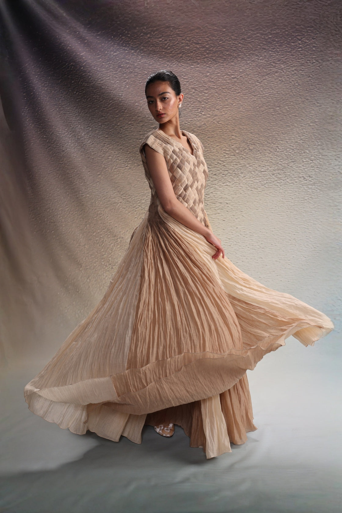 Beige Woven Texture Gown