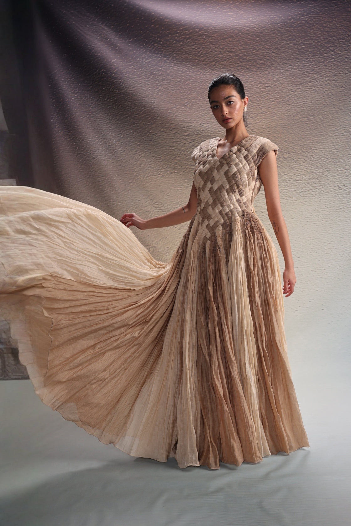 Beige Woven Texture Gown