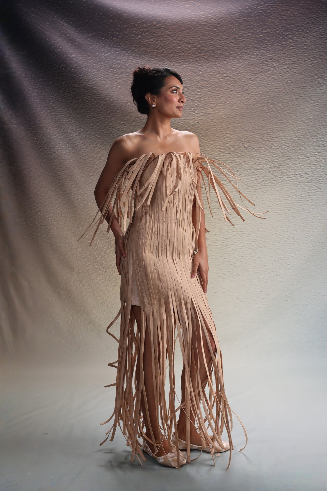 Beige Fringe Dress