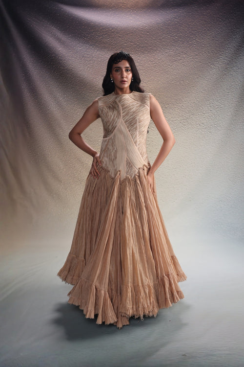 Beige Textured Panels Gown