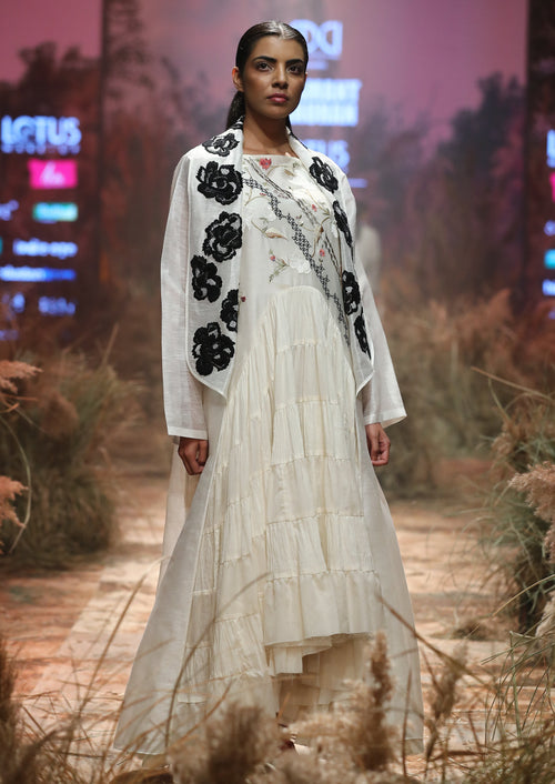 Embroidered Tiered Dress & Long Jacket - samantchauhan