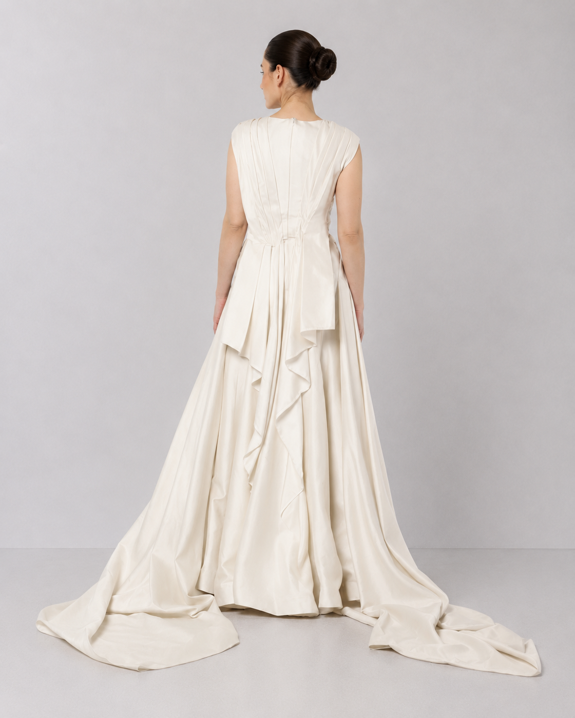 Ivory Pleated Embroidered Gown