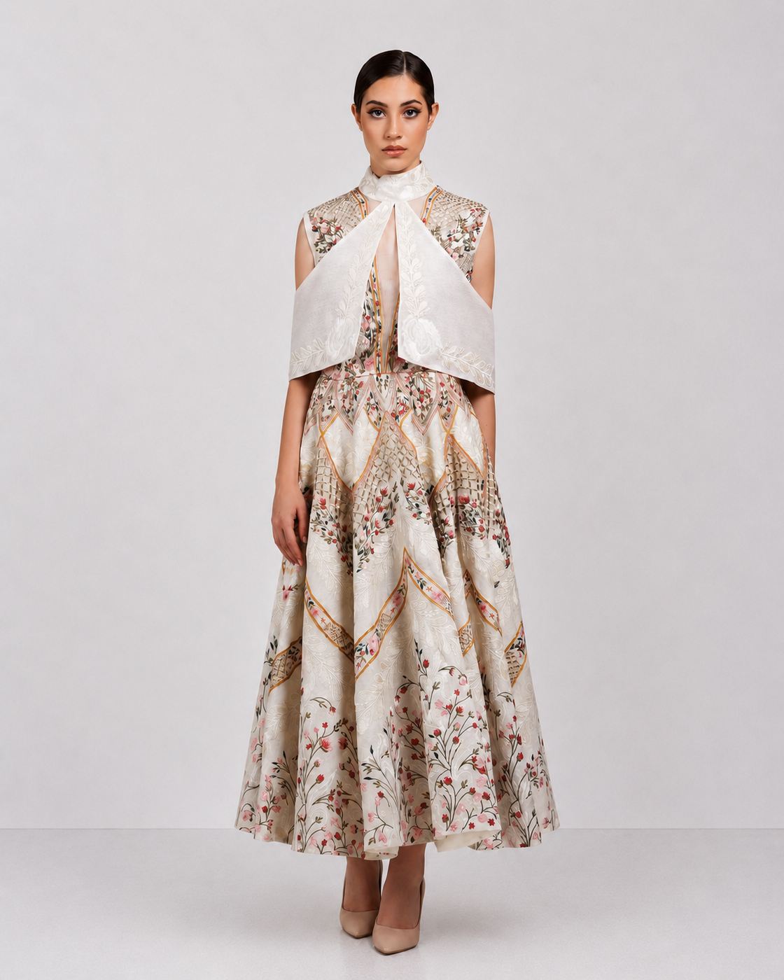 Collar Detailing Fit & Flare Gown