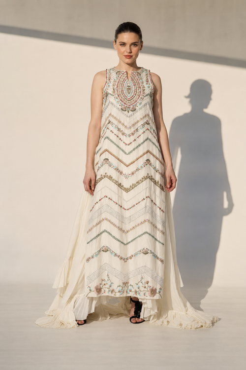 Ivory ribbed chanderi silk kurta set