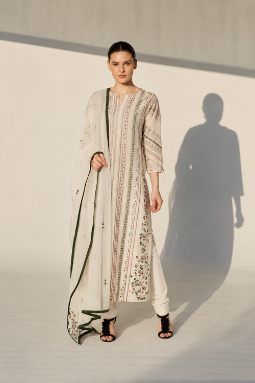 Ivory Ribbed Chanderi Silk Kurta