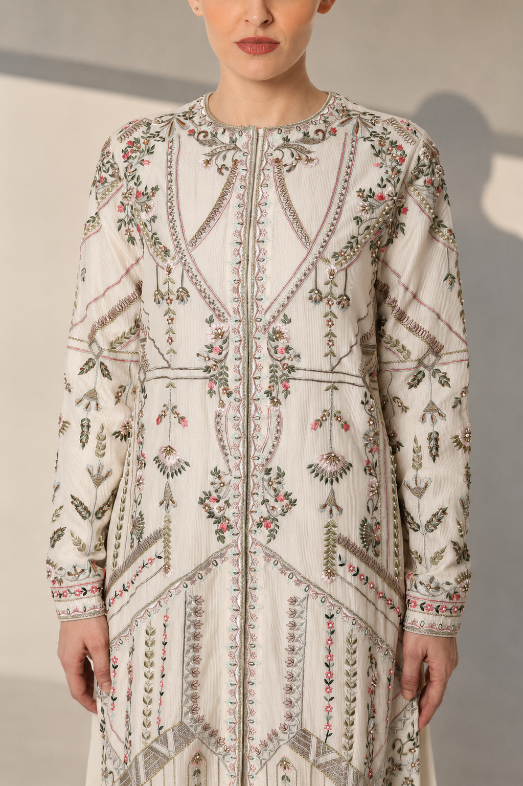 Ivory Embroidered Kurta Set With Intricate Embellishments , Full Sleeves And Ethereal Organza Dupatta.