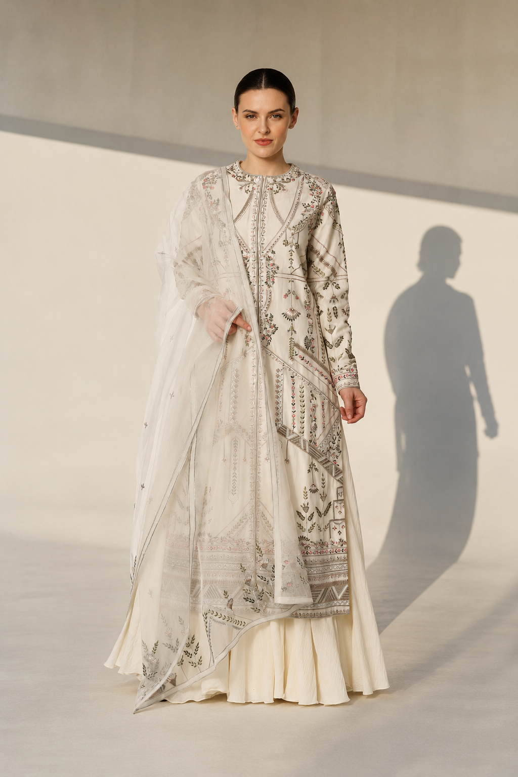 Ivory rib chanderi embroidered Kurta Set