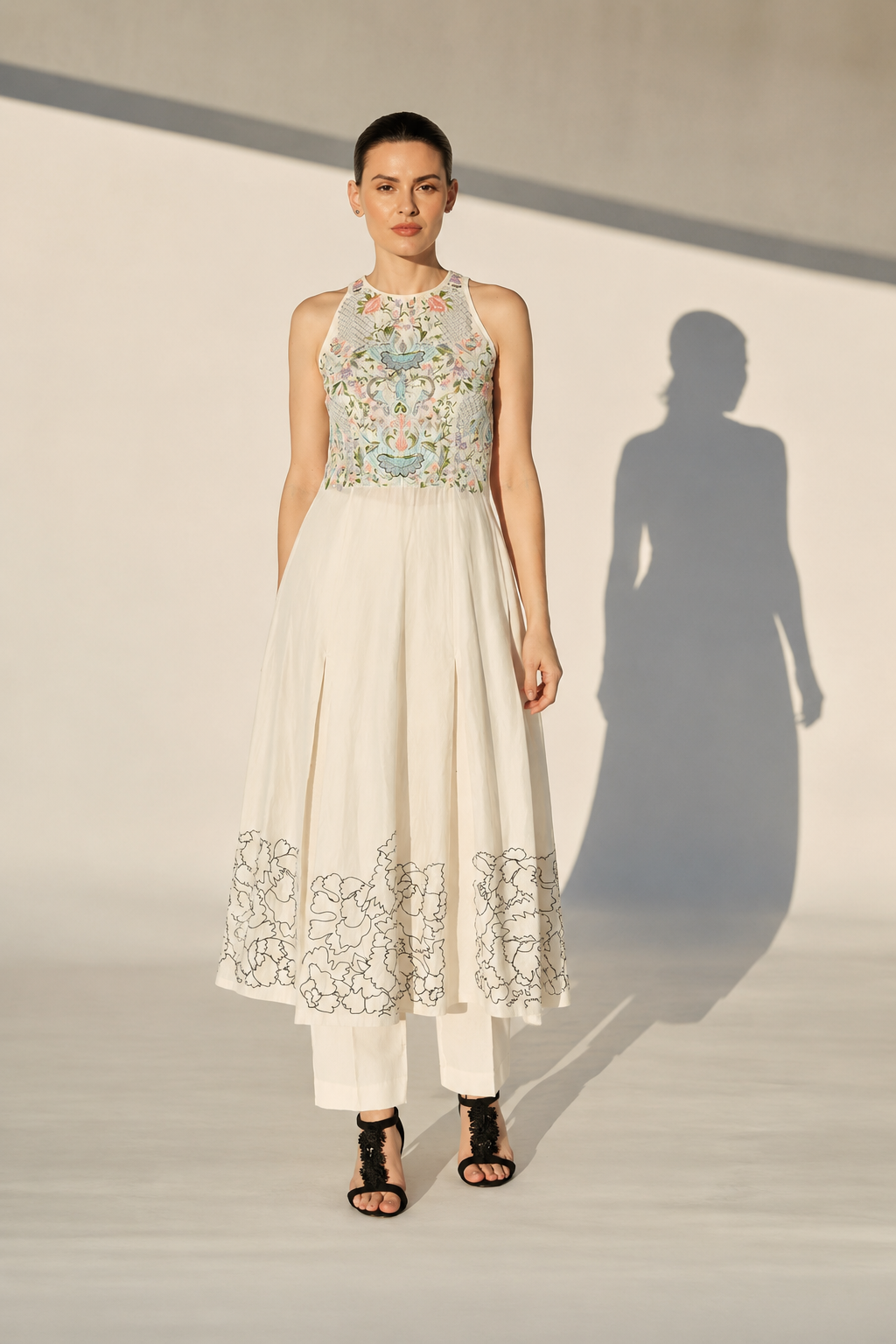 Embroidered Front Slit Kurta With Cigarette Pants