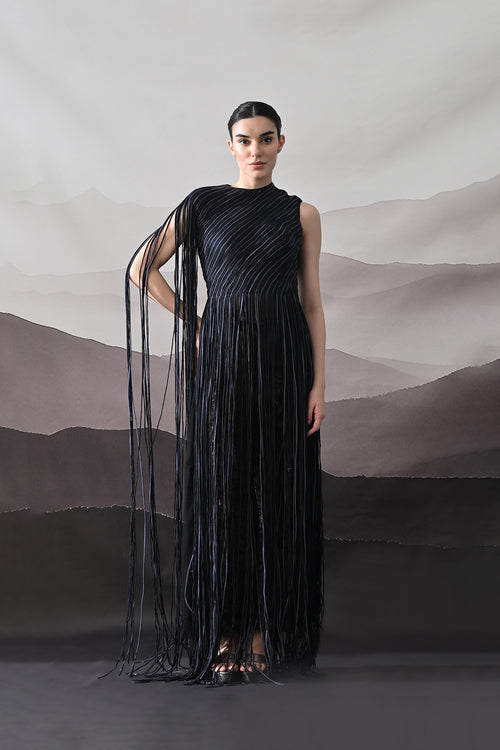 Black Gown With Flowing Linear Texture