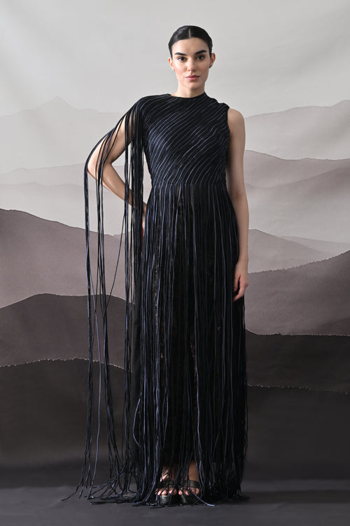 Black Gown with Flowing Linear Texture