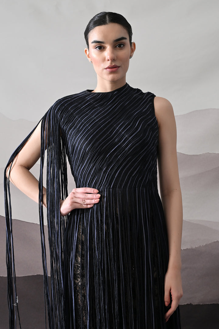 Black Gown With Flowing Linear Texture