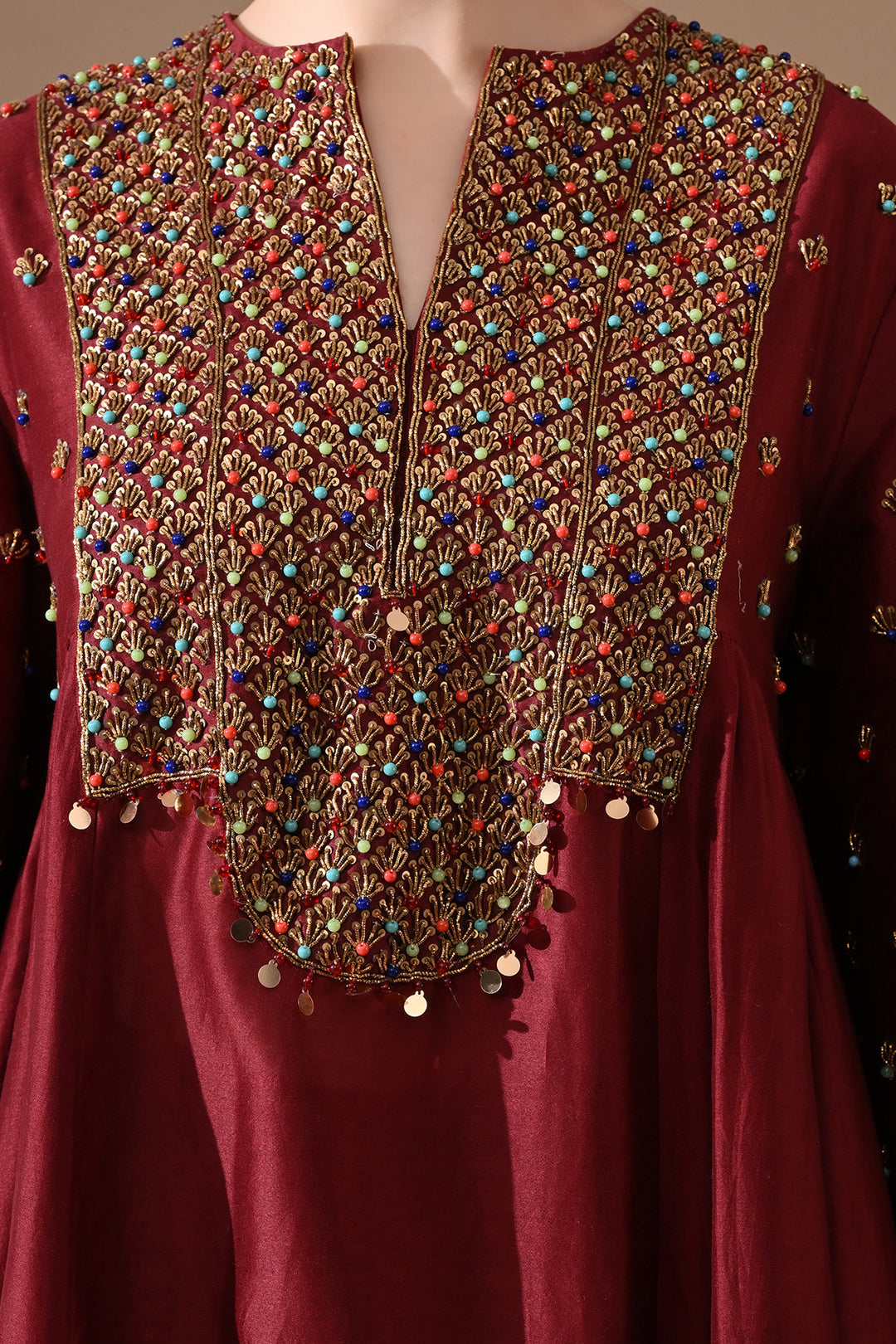 Deep Red Gold Embroidery Suit Set
