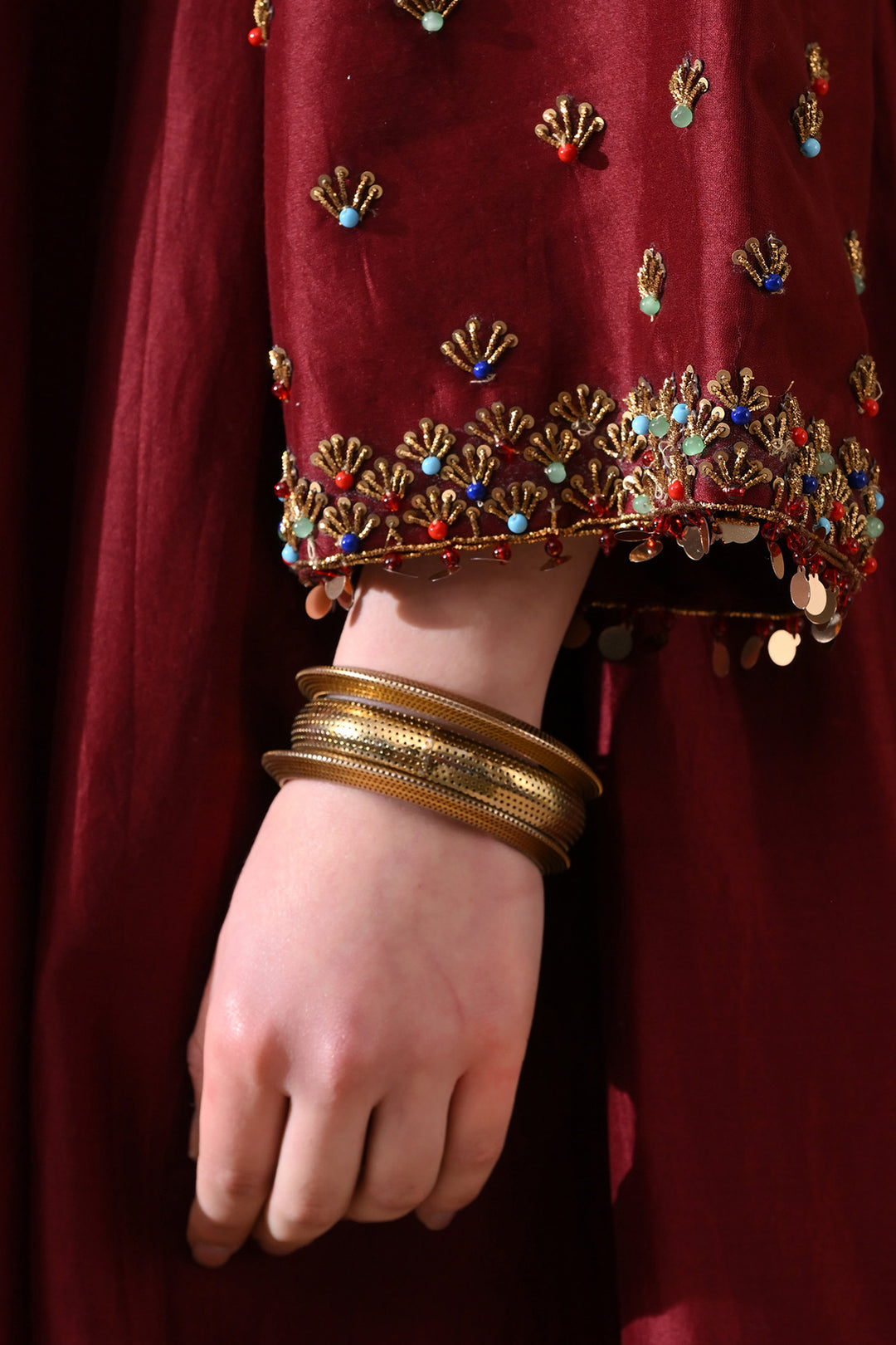 Deep Red Gold Embroidery Suit Set