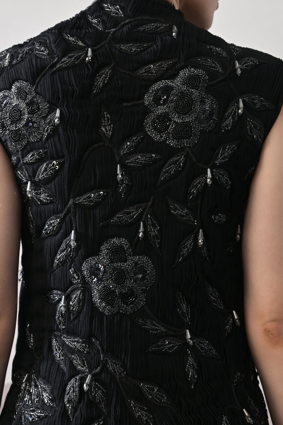 Black Hand-Embroidered Sleeveless Gown
