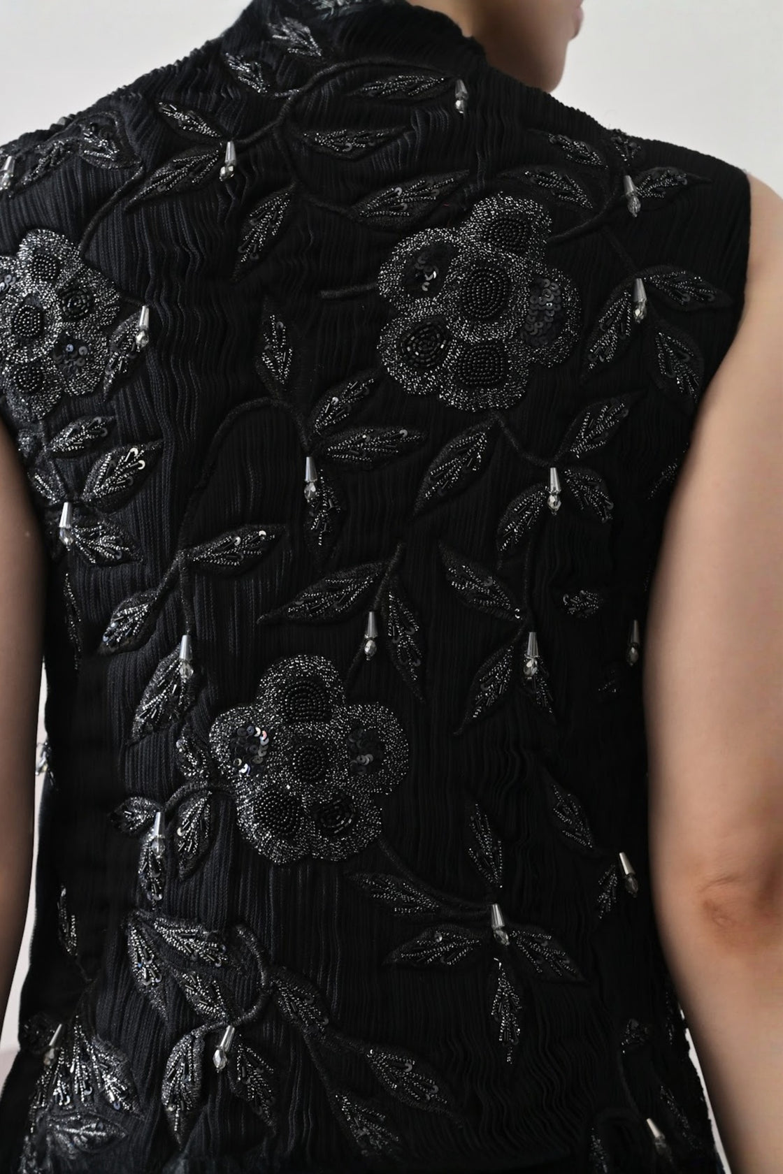Black Hand-Embroidered Sleeveless Gown