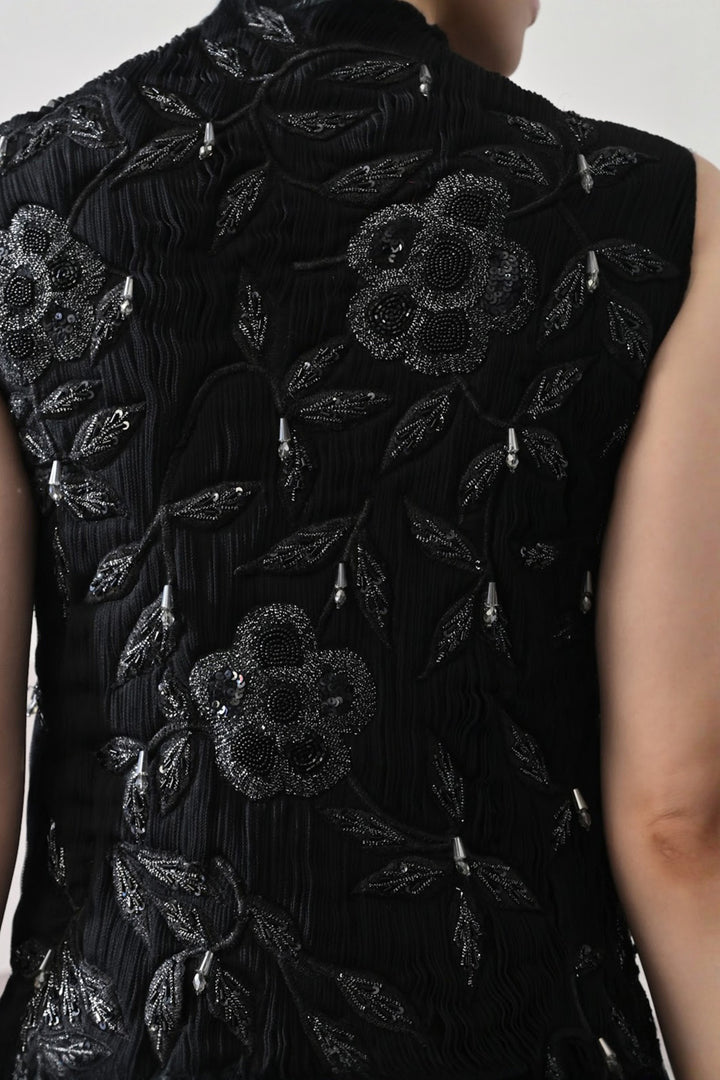 Black Hand-Embroidered Sleeveless Gown