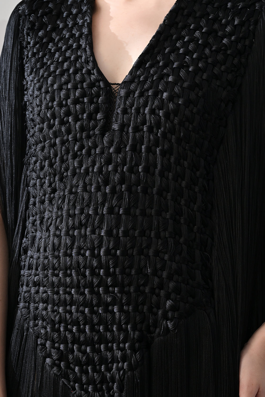 Black Full-Length Gown With Artisanal Texture And Fluid Movement