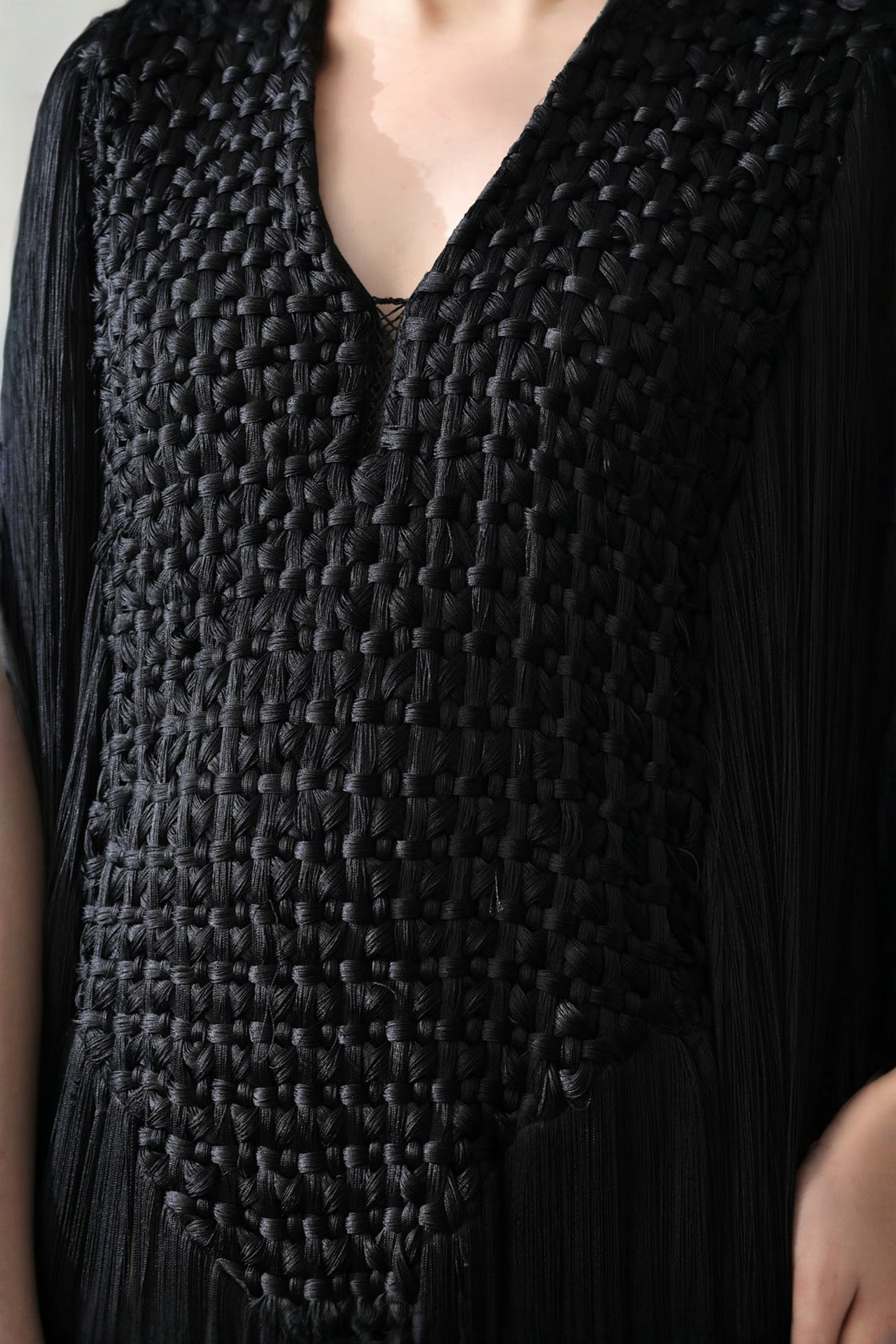 Black Full-Length Gown With Artisanal Texture And Fluid Movement